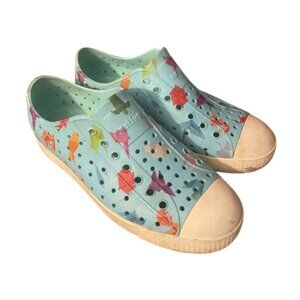 Native Jefferson Kids Slip-On Shoes – Origami Print Hydrangea Blue / Shell White